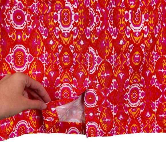 Jones New York NWT Orange Hot Pink Ikat Print Soft Denim Pencil Skirt - Picture 5 of 8